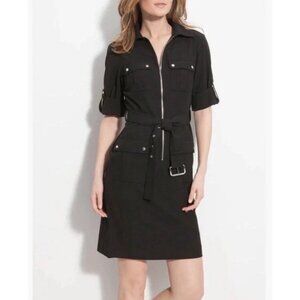 NWT Michael Kors Black Zip Front Utility Shirt Dress With Belt Large ($180)